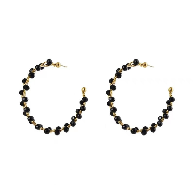 Double-layer Black Crystal Woven Hoop EarringsSPECIFICATIONSStyle: ClassicShape\pattern: GeometricOrigin: Mainland ChinaMetals Type: Copper AlloyMaterial: Semi-precious StoneItem Type: EarringsGender: WomenFine E&A LuxuriousE&A Luxurious