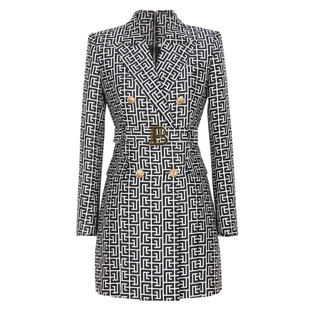 Brand New Workmanship Fashion Geometric Pattern Fall Winter Elegant Lady Women Slim Office Blazer Dress